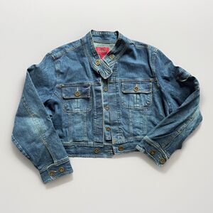 VTG Paris Blues Denim Jacket 90s Retro Button Cropped Jacket Cargo Size 3XL